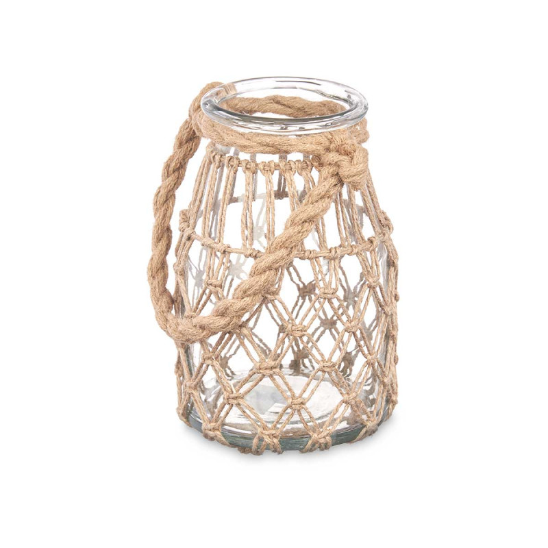 GLASS CANDLEHOLDER WITH NATURAL ROPE SMALL