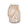 GLASS CANDLEHOLDER WITH NATURAL ROPE SMALL