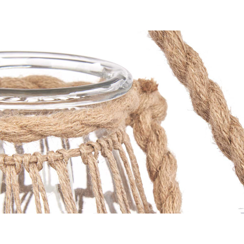 CASTIÇAL VIDRO COM CORDA NATURAL PEQ