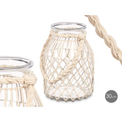 GLASS CANDLEHOLDER WITH WHITE ROPE LARGE