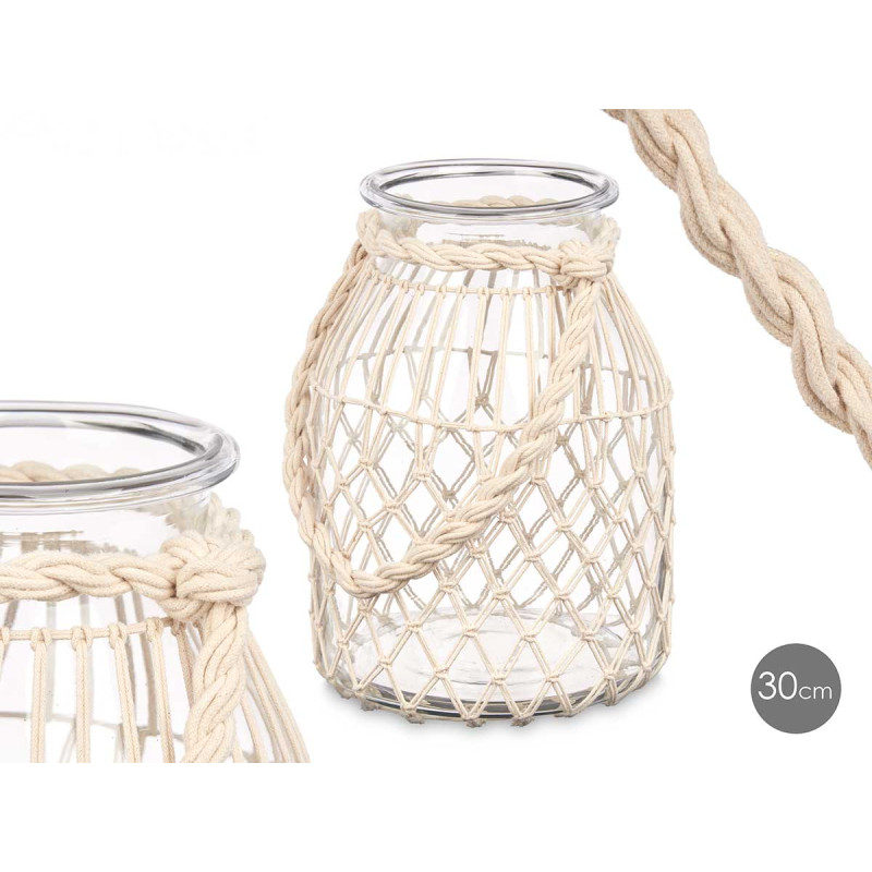 BOUGEOIR EN VERRE AVEC CORDE BLANCHE GRAND
