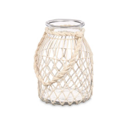 GLASS CANDLEHOLDER WITH WHITE ROPE LARGE
