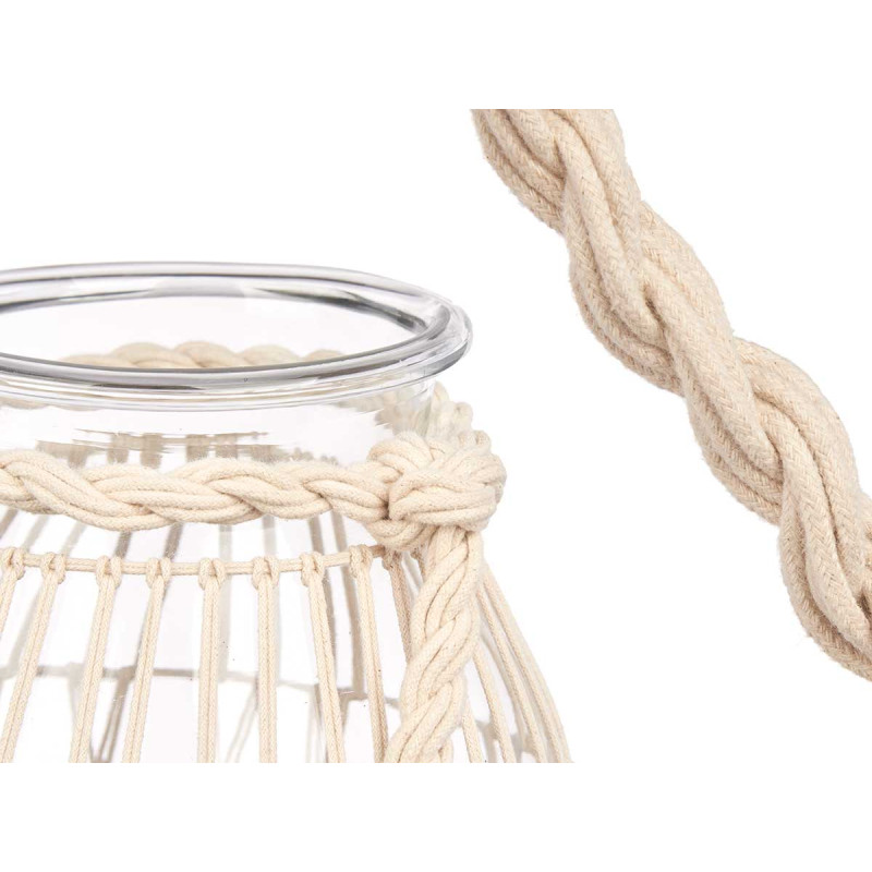 GLASS CANDLEHOLDER WITH WHITE ROPE LARGE