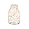 GLASS CANDLEHOLDER WITH WHITE ROPE MEDIUM
