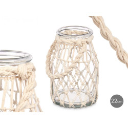 SUPORTE PARA VELAS VIDRO COM CORDA BRANCA PEQ