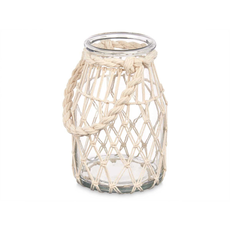 SUPORTE PARA VELAS VIDRO COM CORDA BRANCA PEQ