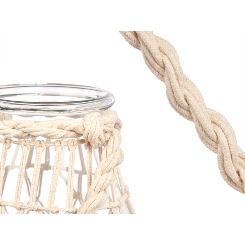 GLASS CANDLEHOLDER WITH WHITE ROPE SMALL