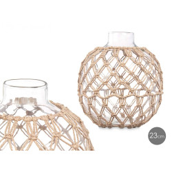 ESFERA VIDRO DECORATIVA COM CORDA NATURAL GRD
