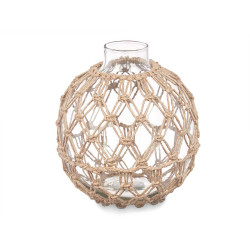 ESFERA VIDRO DECORATIVA COM CORDA NATURAL MED