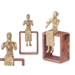 FIGURINE MÉTAL FLÛTE OR AVEC SUPPORT EN BOIS