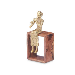 FIGURINE MÉTAL FLÛTE OR AVEC SUPPORT EN BOIS