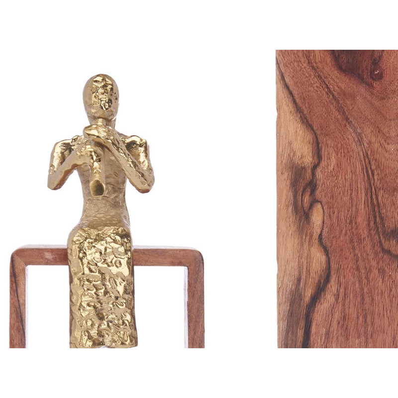 FIGURINE MÉTAL FLÛTE OR AVEC SUPPORT EN BOIS