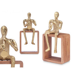 FIGURINE MÉTAL SAXOPHONE OR AVEC SUPPORT EN BOIS
