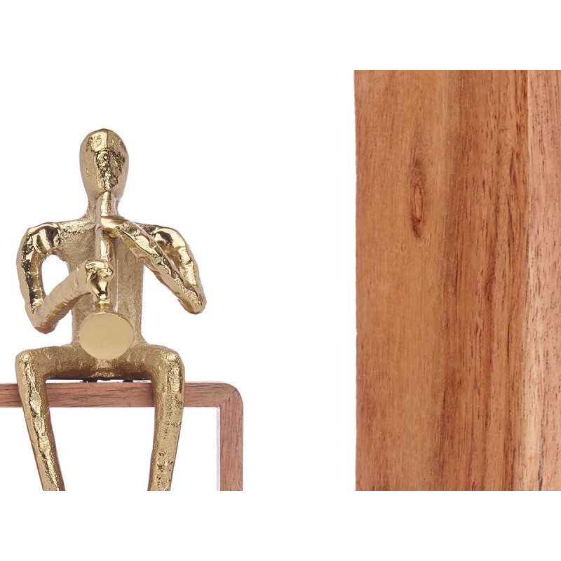 FIGURINE MÉTAL SAXOPHONE OR AVEC SUPPORT EN BOIS