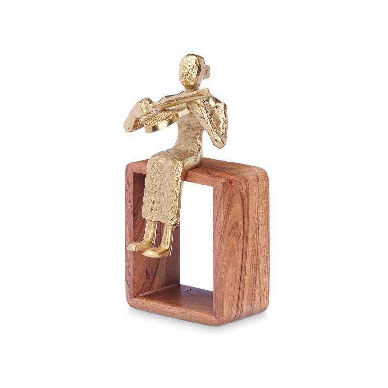 FIGURINE MÉTAL VIOLON OR AVEC SUPPORT EN BOIS