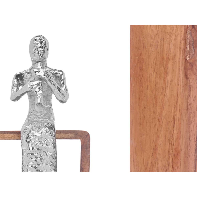 FIGURINE MÉTAL FLÛTE ARGENT AVEC SUPPORT EN BOIS