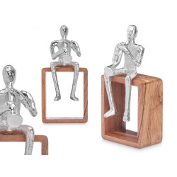 FIGURINE MÉTAL SAXOPHONE ARGENT AVEC SUPPORT BOIS