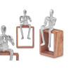 FIGURA METALLO SAXO ARGENTO SUPPORTO LEGNO