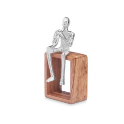 FIGURA METALLO SAXO ARGENTO SUPPORTO LEGNO