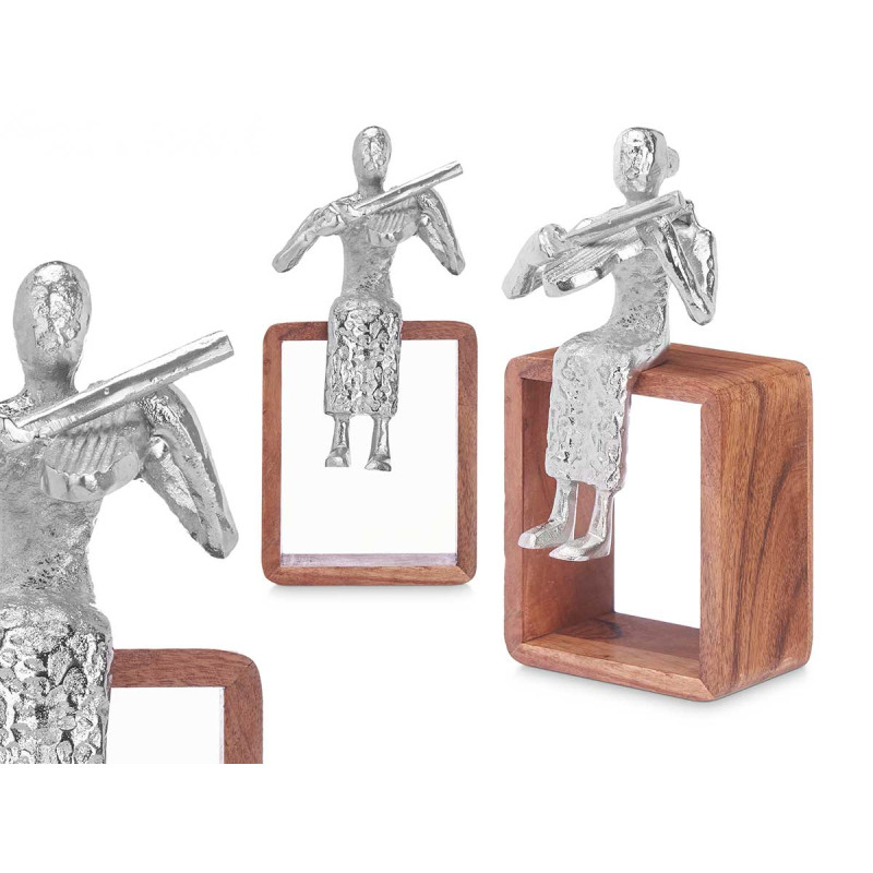 FIGURINE MÉTAL VIOLON ARGENT AVEC SUPPORT EN BOIS
