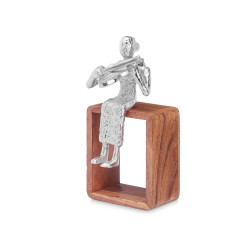 FIGURINE MÉTAL VIOLON ARGENT AVEC SUPPORT EN BOIS
