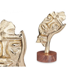 FIGURINE MÉTAL VISAGE MAIN OR AVEC SUPPORT EN BOIS