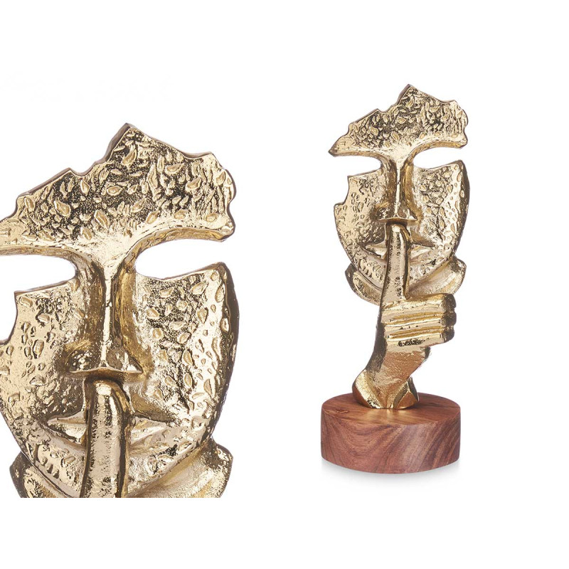 FIGURINE MÉTAL SILENCE OR AVEC SUPPORT EN BOIS