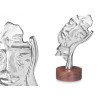 FIGURINE MÉTAL VISAGE MAIN ARGENT SUPPORT EN BOIS