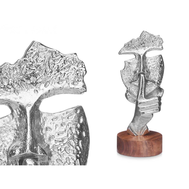 SILVER METAL FIGURE SILENCE WITH WOODEN STAND