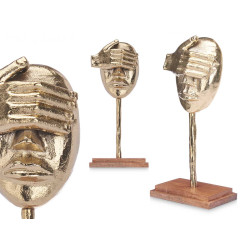 FIGURINE MÉTAL MAIN YEUX OR AVEC SUPPORT EN BOIS