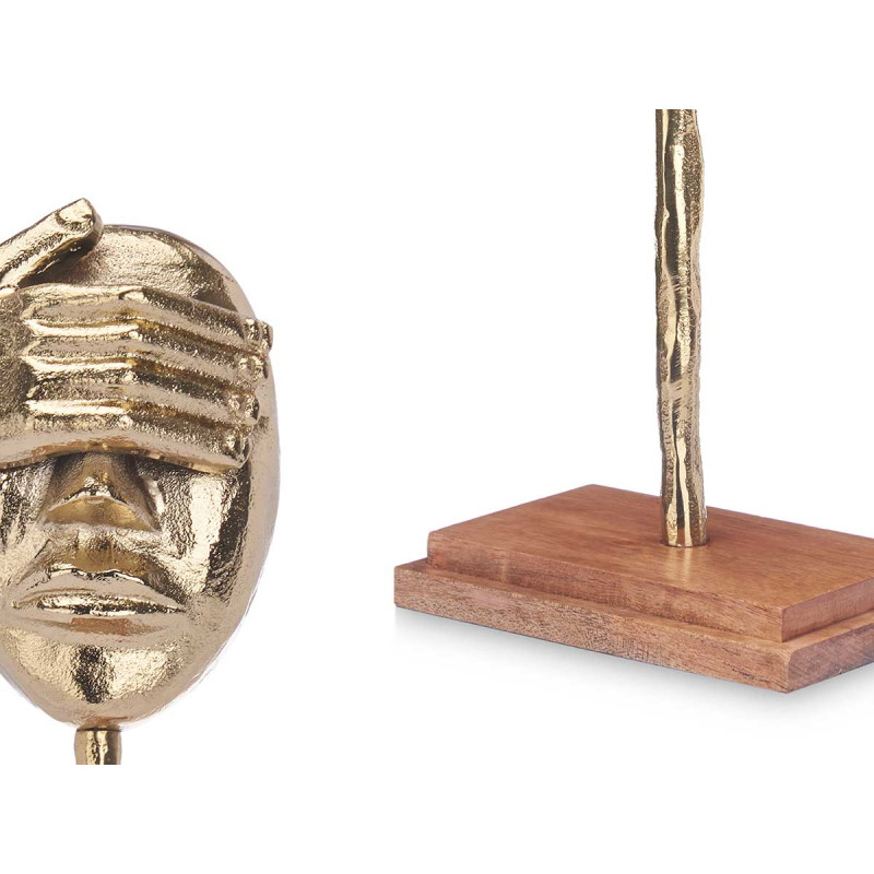 FIGURINE MÉTAL MAIN YEUX OR AVEC SUPPORT EN BOIS