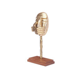 FIGURINE MÉTAL MAIN BOUCHE OR AVEC SUPPORT EN BOIS
