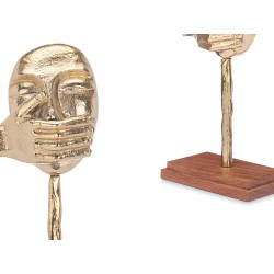 FIGURINE MÉTAL MAIN BOUCHE OR AVEC SUPPORT EN BOIS