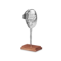 FIGURINE MÉTAL MAIN YEUX ARGENT AVEC SUPPORT BOIS