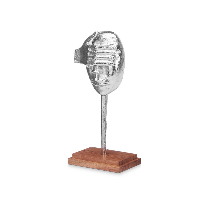 FIGURA METAL MANO OJOS PLATA CON SOPORTE MADERA