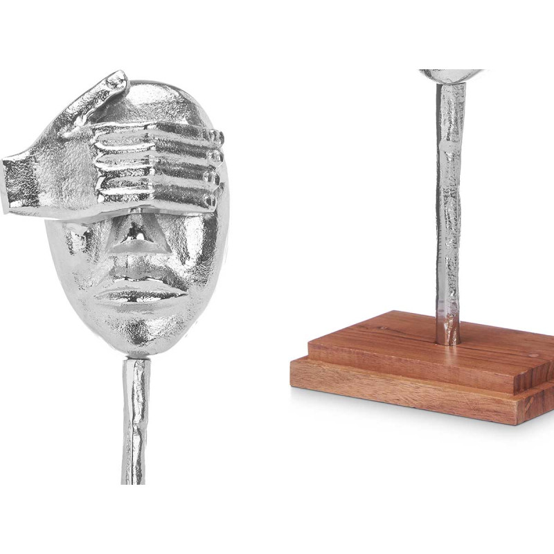 FIGURINE MÉTAL MAIN YEUX ARGENT AVEC SUPPORT BOIS