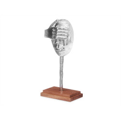 FIGURINE MÉTAL MAIN BOUCHE ARGENT SUPPORT BOIS