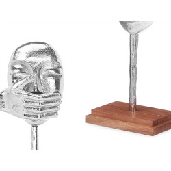 FIGURINE MÉTAL MAIN BOUCHE ARGENT SUPPORT BOIS