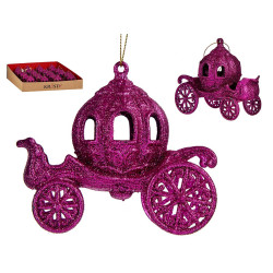 CHRISTMAS TREE ORNAMENT PUMPKIN CARRIAGE FUCHSIA 