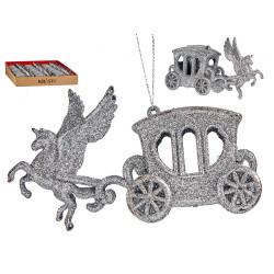 ADDOBBO ALBERO NATALE CARROZZA UNICORNO ARGENTATO