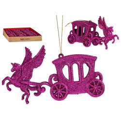 CHRISTMAS TREE ORNAMENT CARRIAGE UNICORN FUCHSIA