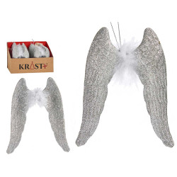 CHRISTMAS TREE ORNAMENT WINGS WITH FEATHER SILVER