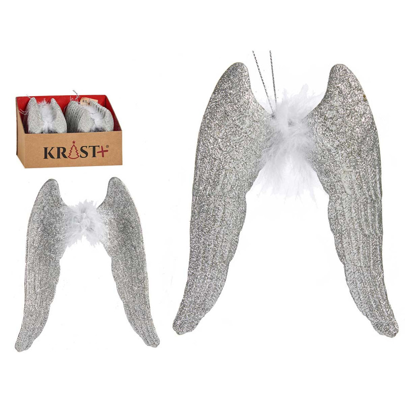 CHRISTMAS TREE ORNAMENT WINGS WITH FEATHER SILVER