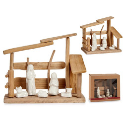 PRESÉPIO MADEIRA COM 5 FIGURAS E PORTAL 