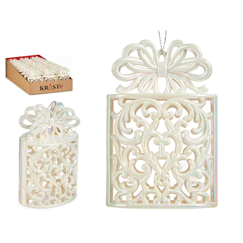 DECORATION ARBRE NOEL BOITE CADEAU NACRE 