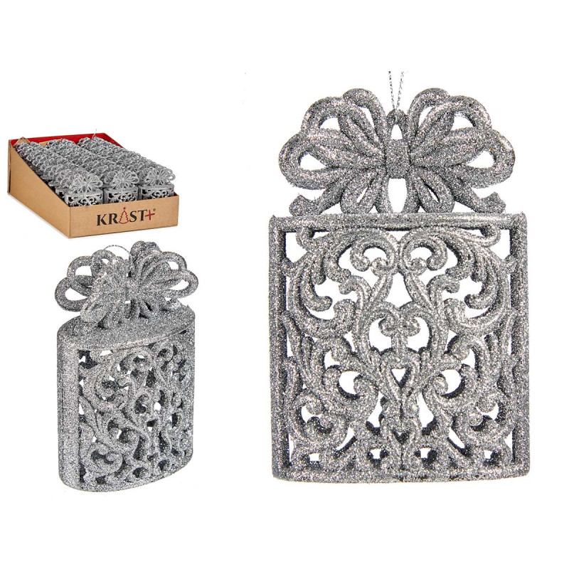 DECORATION ARBRE NOEL BOITE CADEAU ARGENTE 