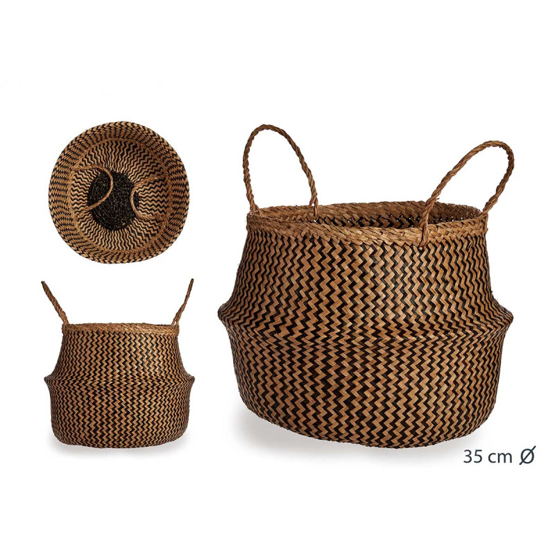 CESTO JUNCO MARINHO 35CM NATURAL E PRETO
