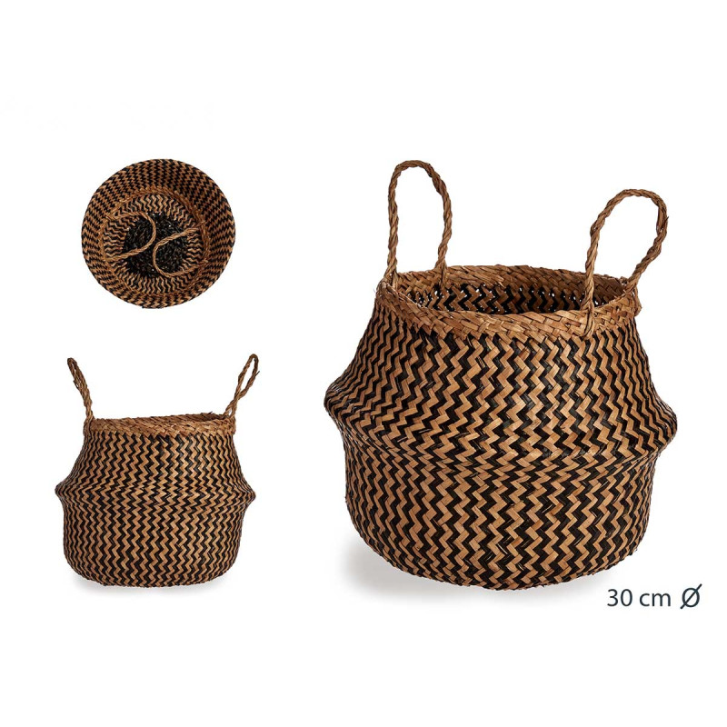CESTA JUNCO MARINO 30CM NATURAL NEGRO