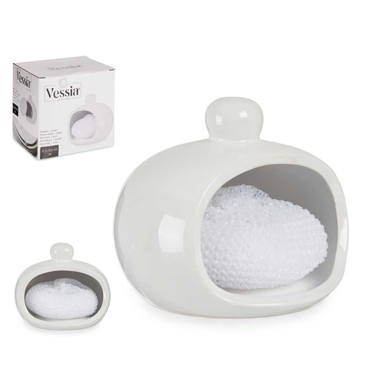 SUPORTE PARA ESPONJA BRANCO COM ESPONJA 