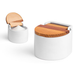 SEMI-ROUND WHITE SALT SHAKER WITH LID 